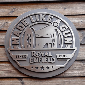 GRP cold cast bronze effect plaque for Royal Enfield motorcycle dealership by Henleycraft Ltd Portsmouth