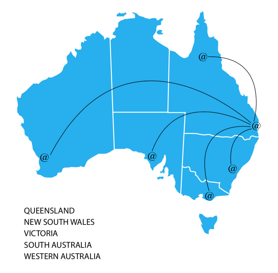 A map of australia showing queensland new south wales victoria south australia and western australia