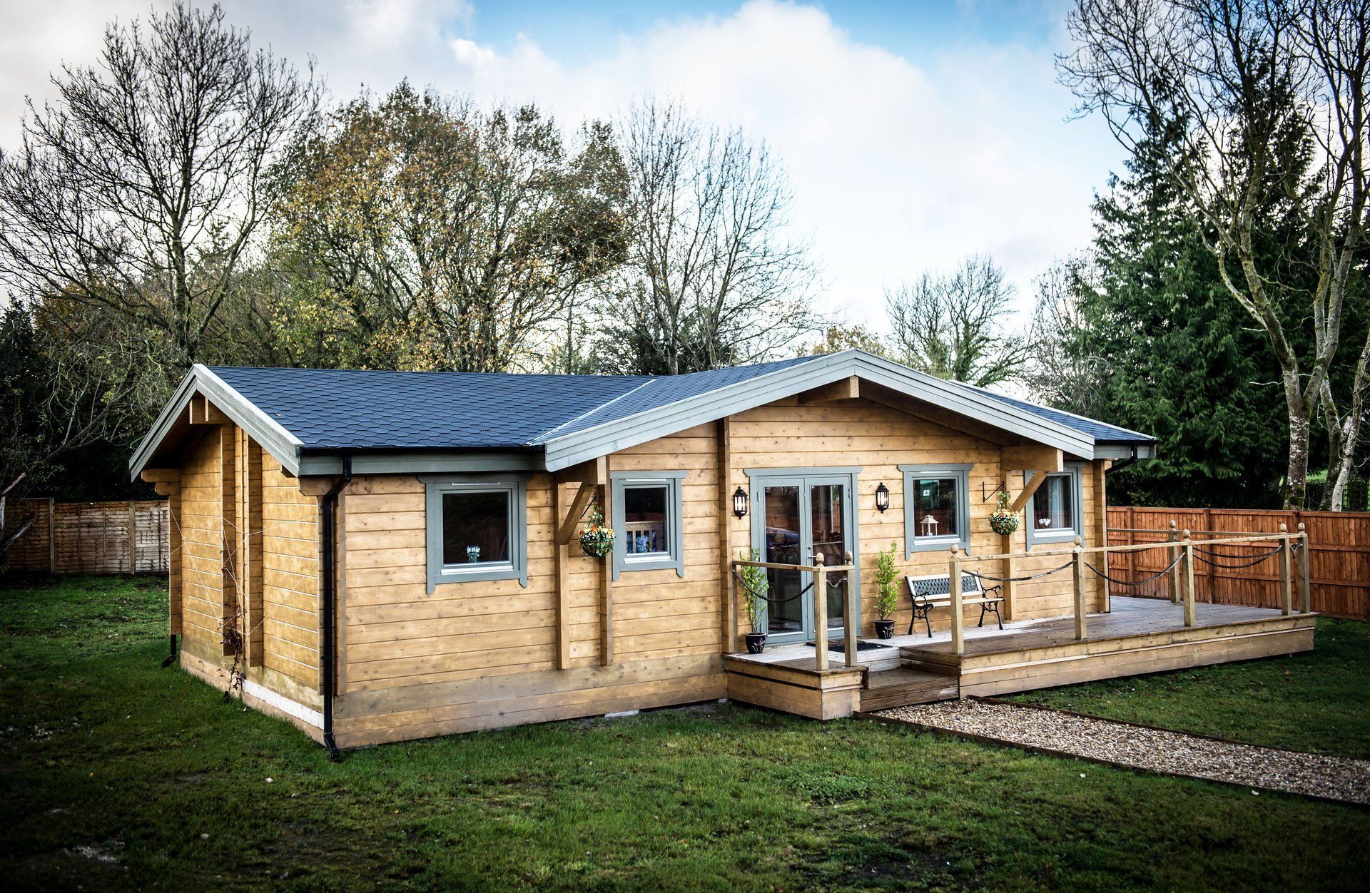 beautiful residential log cabin exterior and grounds