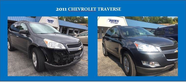 2011 Chevrolet Traverse shown in two front-view photos, black SUV on a dealership lot