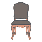 Brown upholstered antique chair with curved legs.
