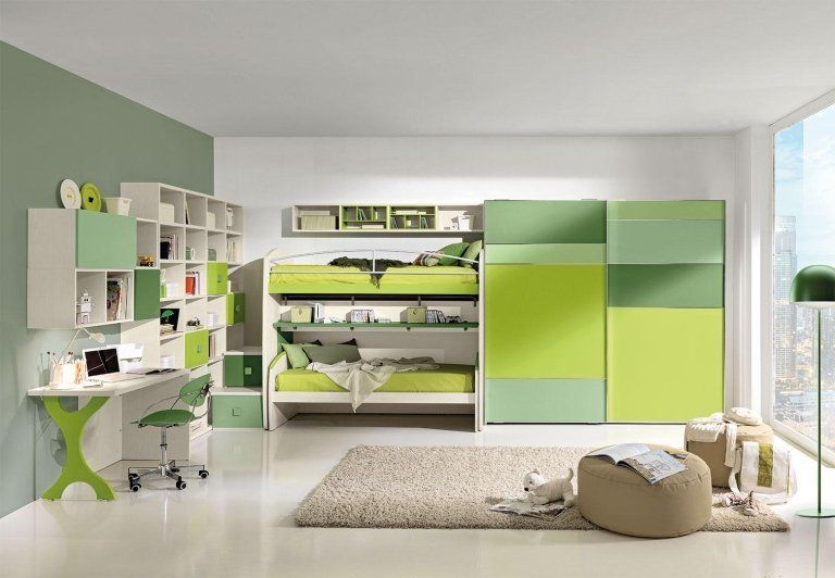 Cameretta verde con letti a castello