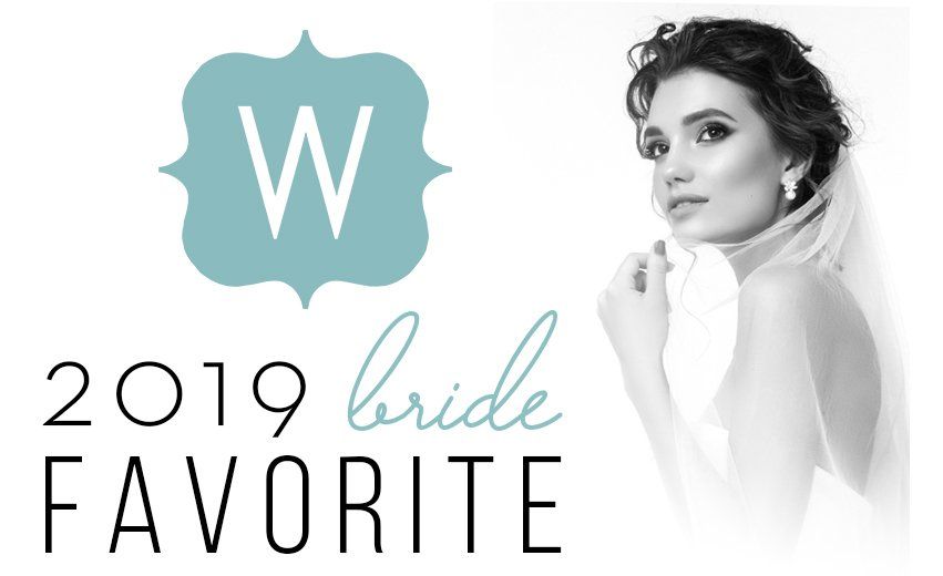 a black and white photo of a bride with the words `` 2019 bride favorite '' .