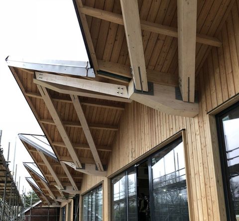 Cedar Cladding, Cranleigh Classrooms. Builder. Building contractor. Construction. Carpentry. Carpentry contractor. Extensions. New builds. Timber frame fabrication and erection. Design and build. Kitchen installations. Horsham. Surrey. Reigate. Redhill. Dorking. Crawley. West Sussex. Cranleigh.