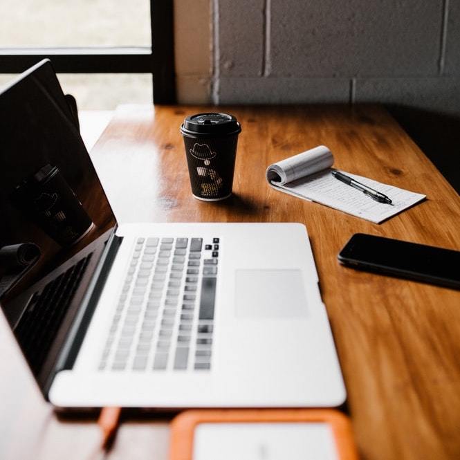 laptop, coffee, doing budget for home