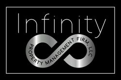 Infinity Property Management Firm LLC logo in white on black with infinity symbol