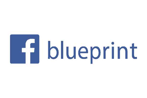 A facebook blueprint logo on a white background.