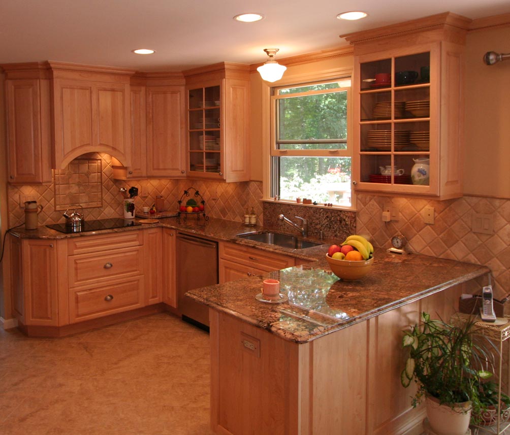 Custom kitchen granite countertop installation with backsplash