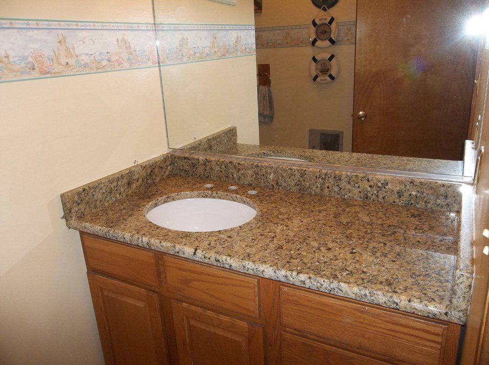 Santa Cecilia granite bathroom vanity countertop installation