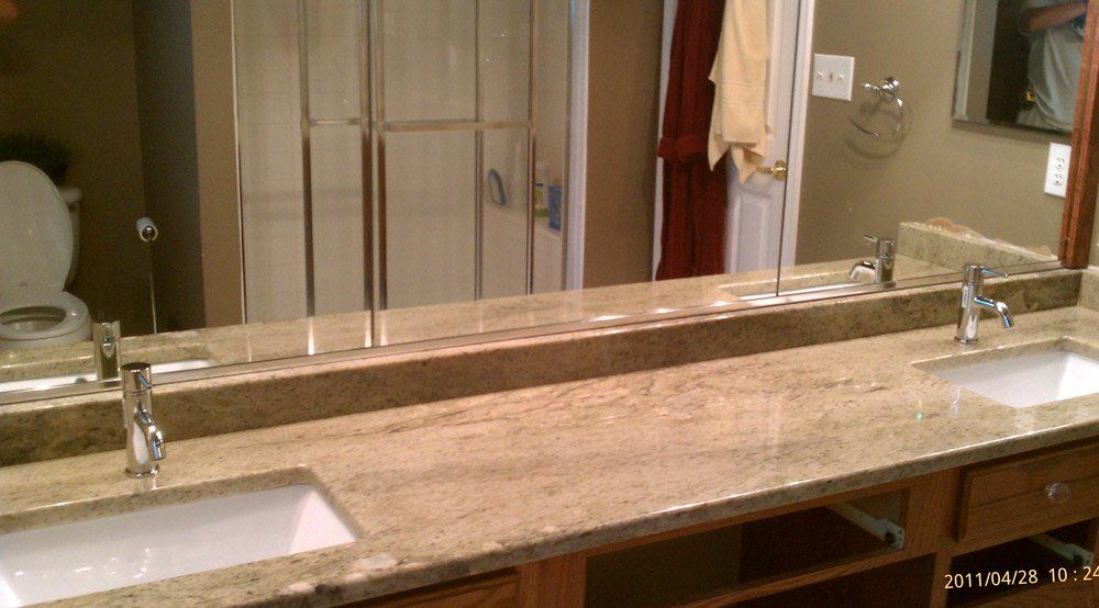 Stone double sink bathroom vanity countertop installation