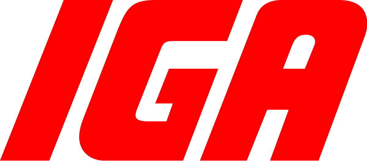 Logo rouge « IGA » sur fond blanc.