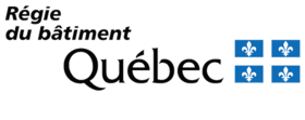 Logo for Régie du bâtiment Québec: text and fleur-de-lis symbols on a blue and white background.