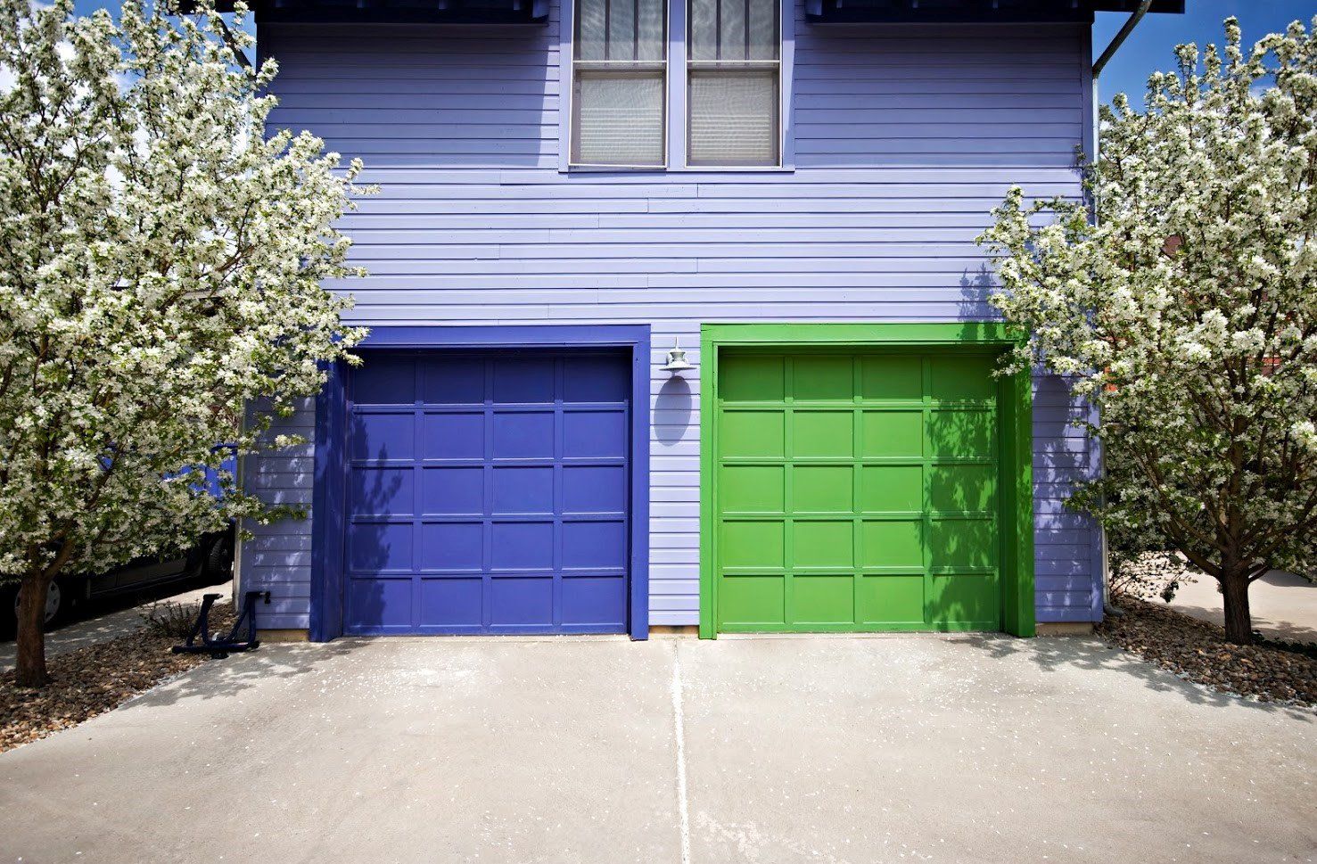 Blue and Green Garage Door — Signal Hill, CA — Edgemont Garage Door Service Blue and Green Garage Door — Signal Hill, CA — Edgemont Garage Door Service
