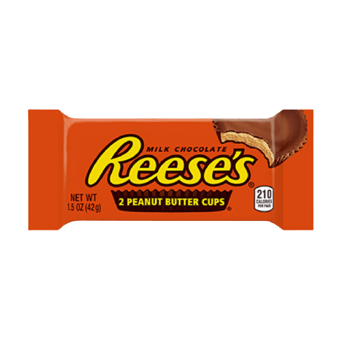 An orange Reese's package featuring the logo and a partial view of a peanut butter cup, labeled 