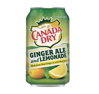 A 12 fl oz can of Canada Dry Ginger Ale and Lemonade featuring a green and gold label with fresh lemon imagery.
