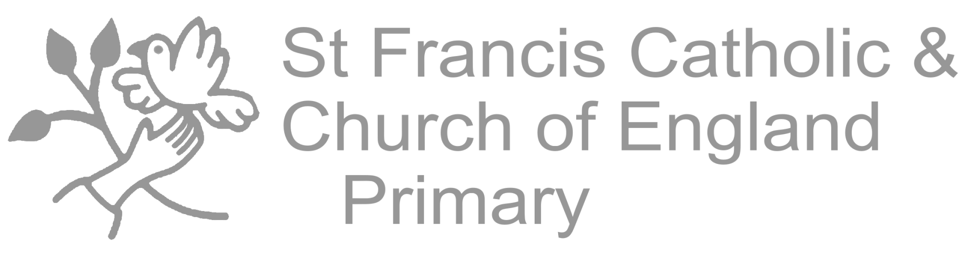 Logo of St Francis Catholic & Church of England Primary. Dove in hands holding a branch.