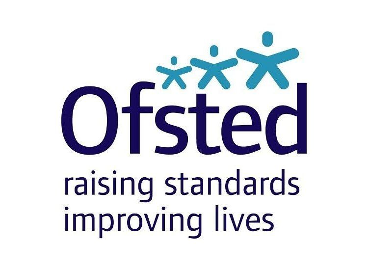 Ofsted logo with blue figures ascending, blue text: Ofsted, and tagline: raising standards improving lives.
