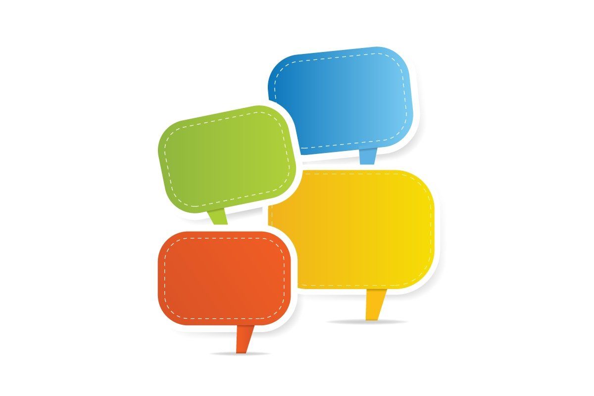 Four overlapping colorful speech bubbles.