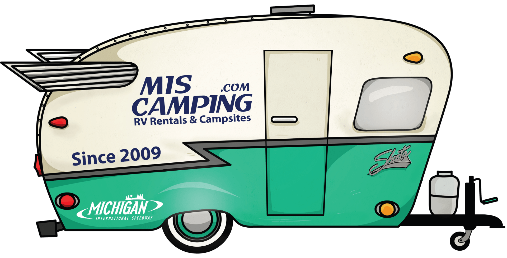 A cartoon drawing of a mis camping trailer