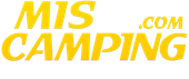 A yellow mis.com camping logo on a white background