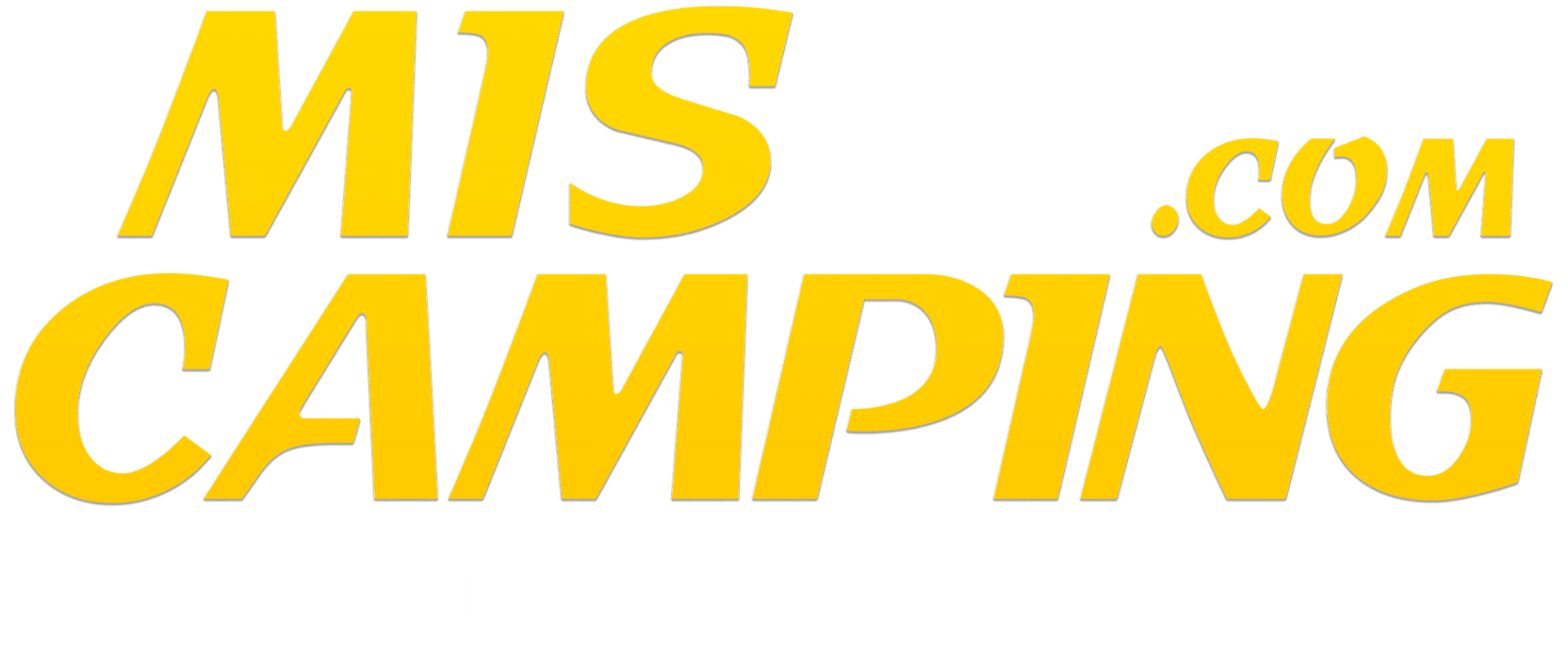 A yellow mis.com camping logo on a white background