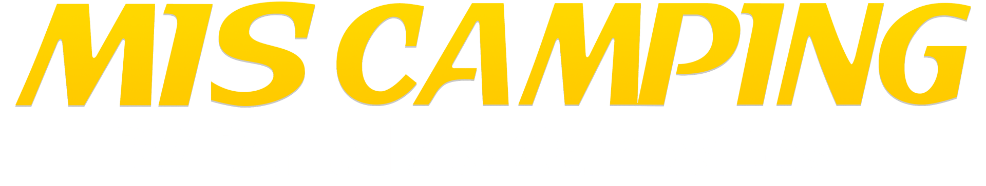 The word mis camping is written in yellow on a white background.