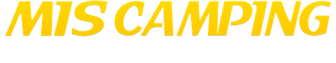 The word mis camping is written in yellow on a white background.