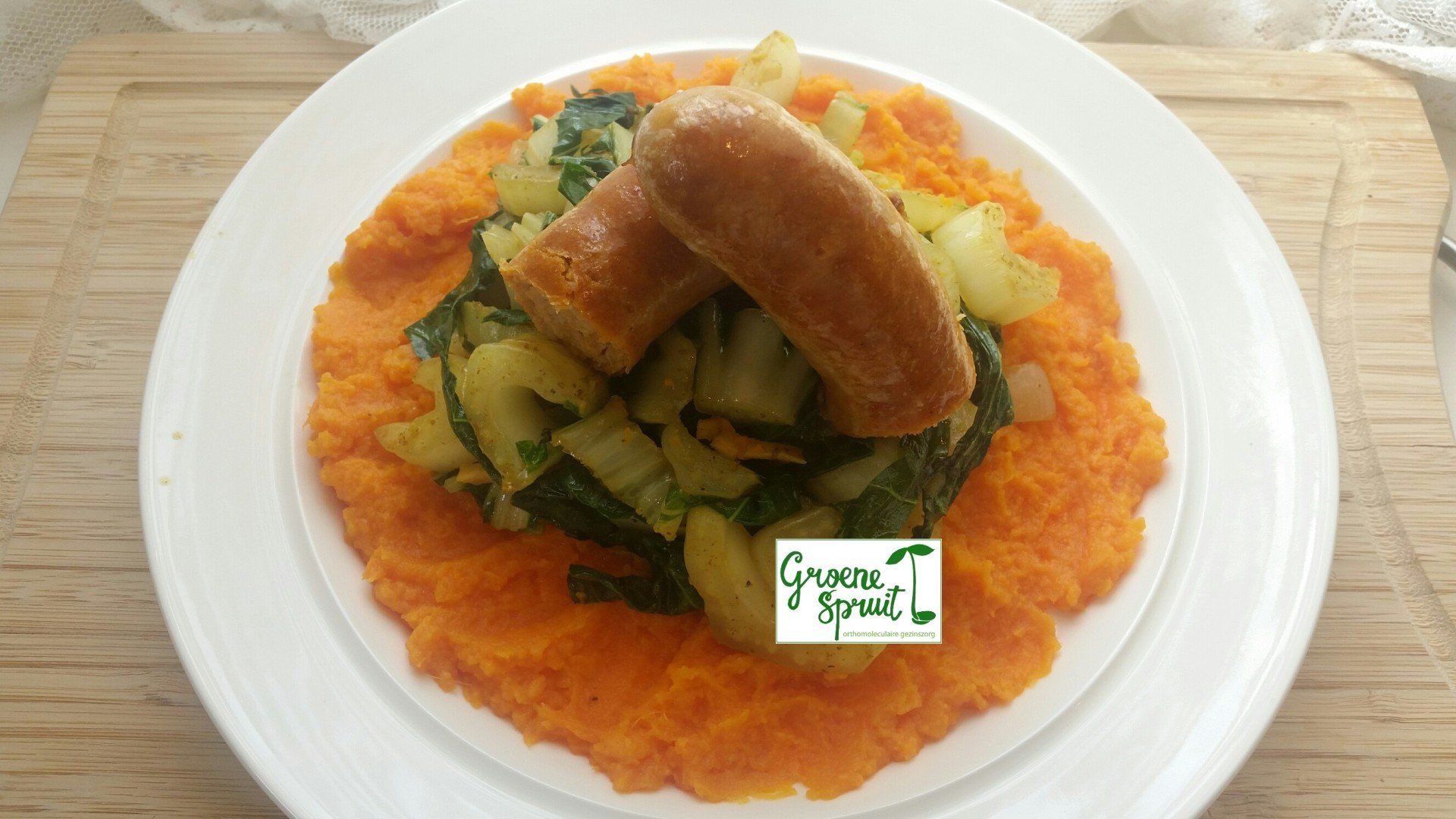 recept diner paleo oerdieet saucijsjes paksoy zoete aardappel