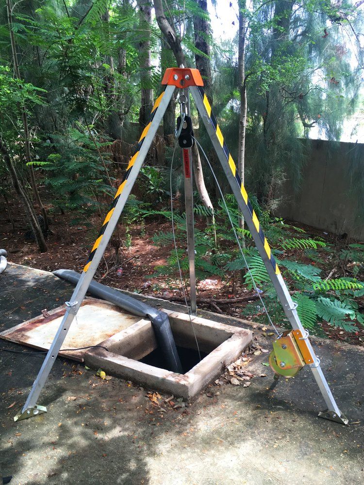 Tripod Setup Over Open Concrete Hole— Cable & Pipe Locations in Woolgoolga, NSW