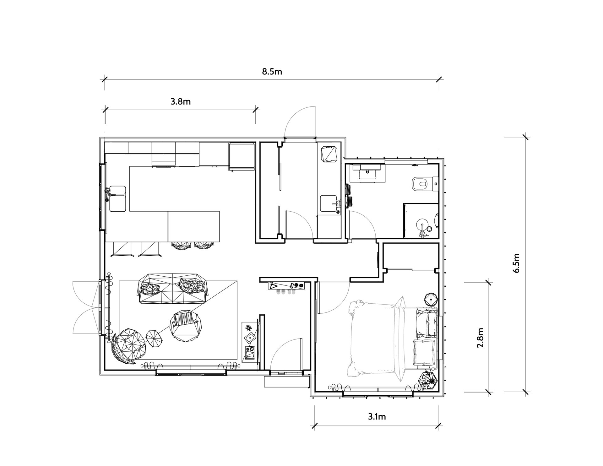 A black and white floor plan of a house with measurements.