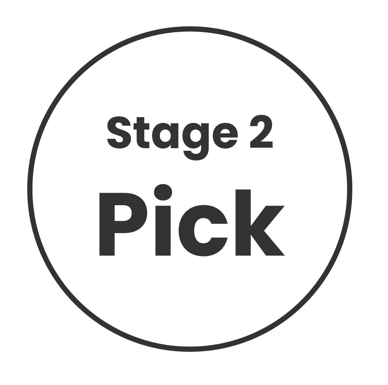 Stage 2 pick is written in a circle on a white background.