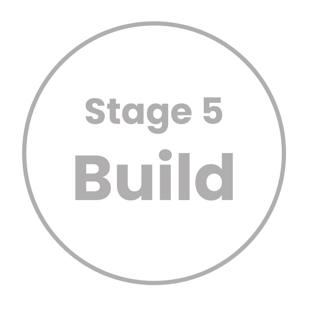 Stage 5 build is written in a circle on a white background.