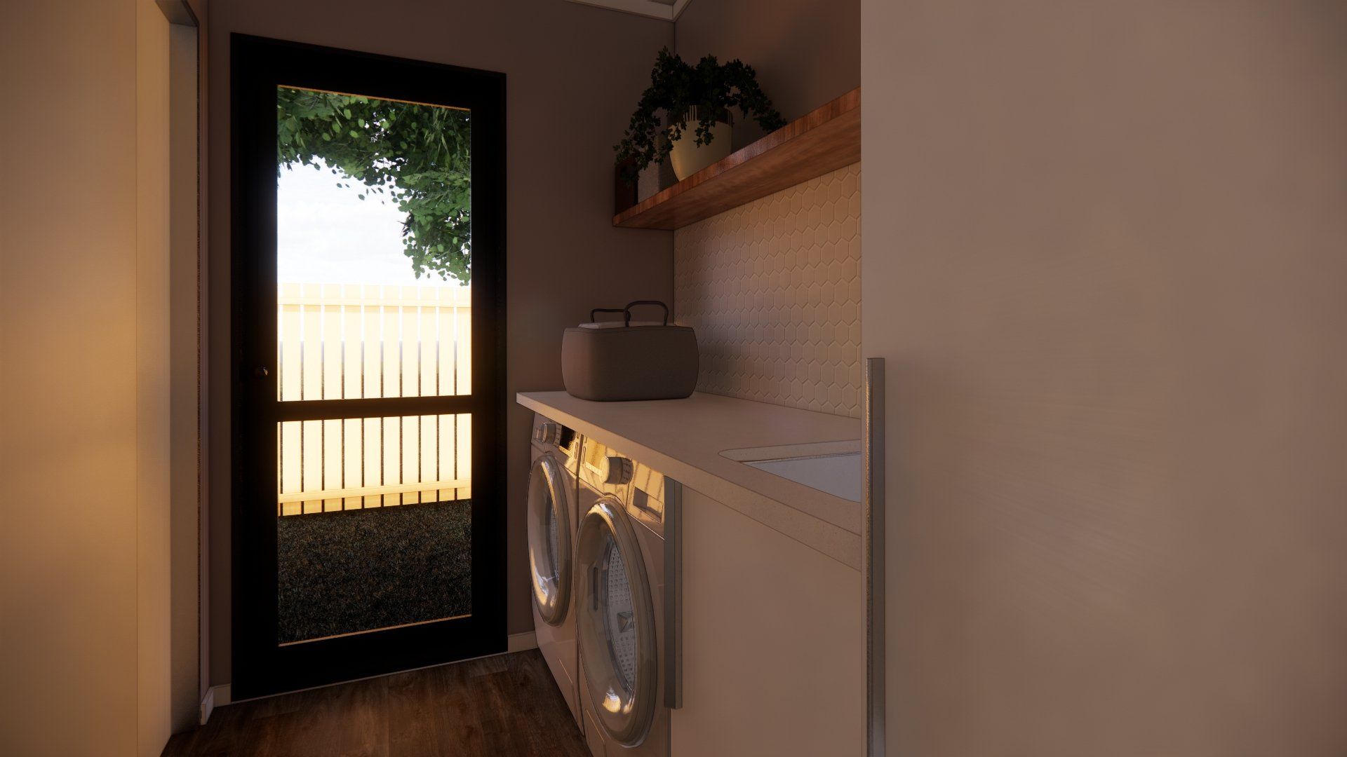 A laundry room with a washer and dryer and a window.