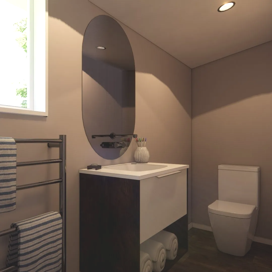 A bathroom with a toilet a sink and a mirror