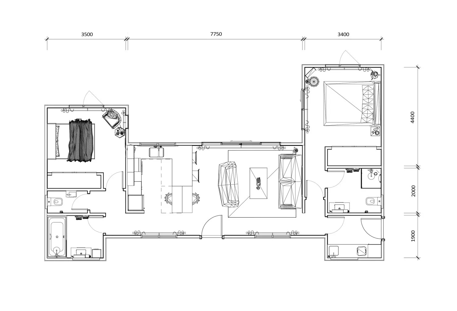 A black and white floor plan of a house.