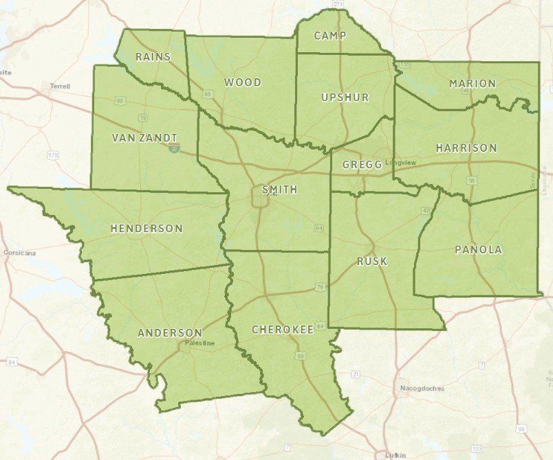 A map of texas showing the county boundaries
