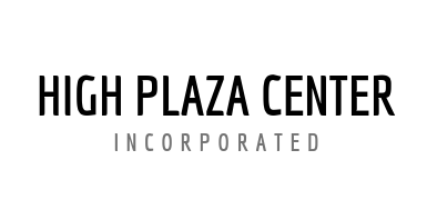 The logo for high plaza center incorporated is black and white.