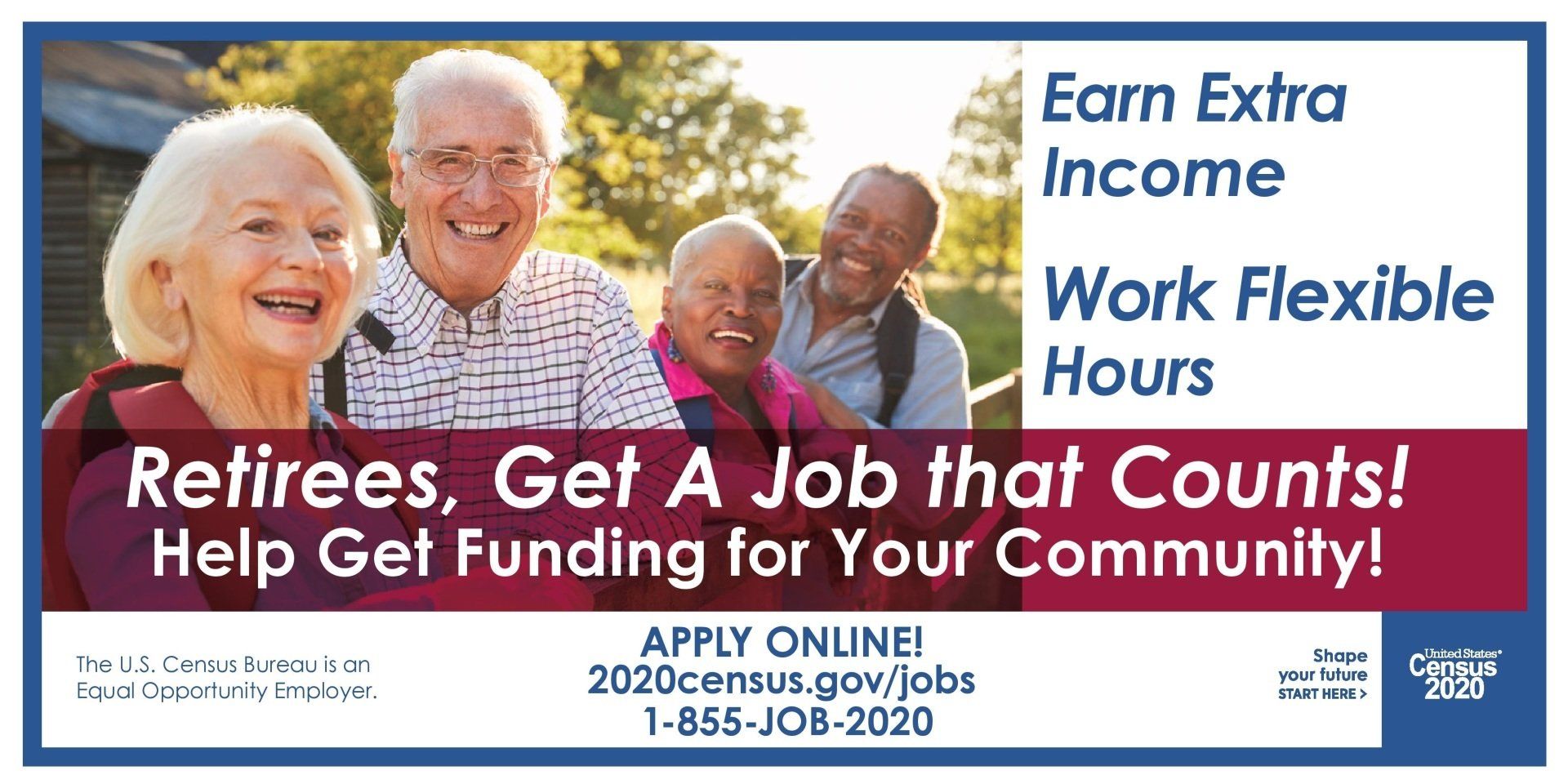 A poster that says retirees get a job that counts help get funding for your community