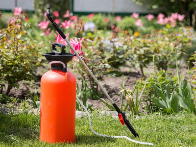 Pest Control next to a flower bed