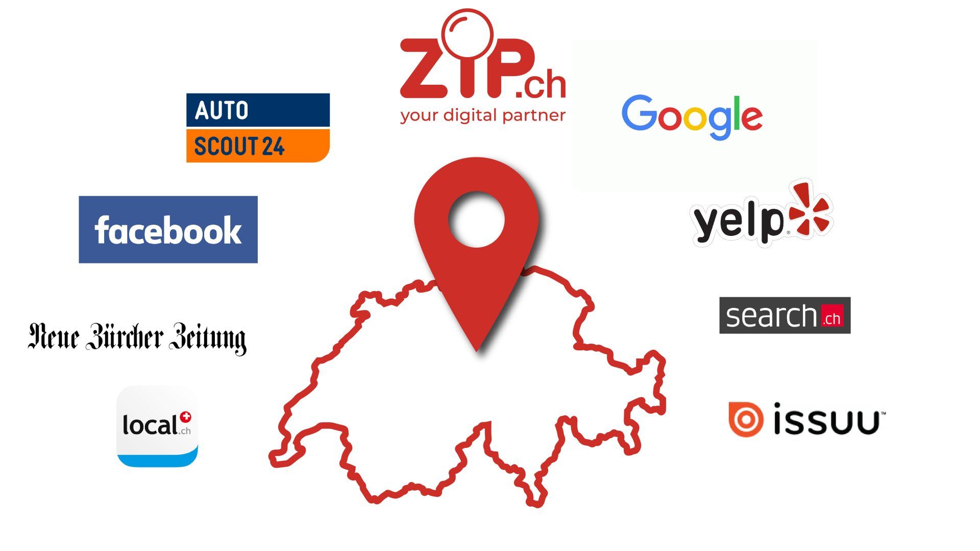 pictogramme de la suisse entourée de logos d'entreprises