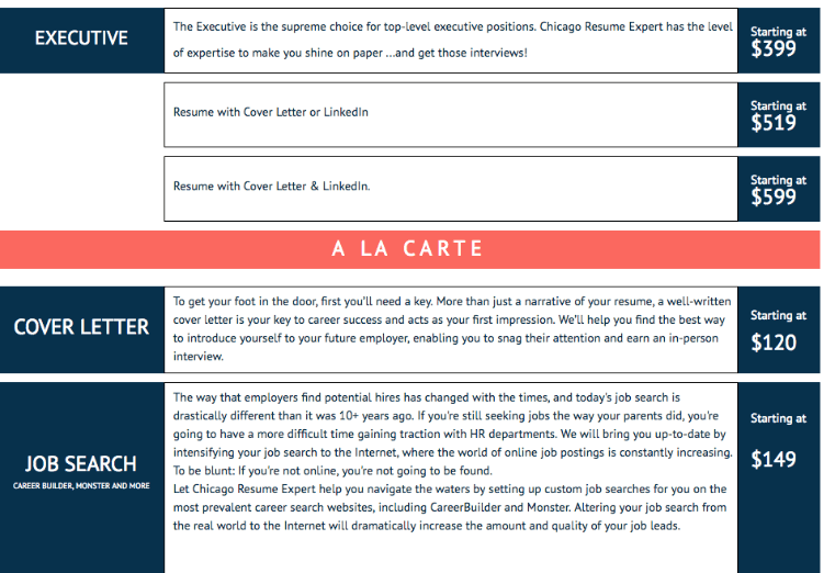 A resume , cover letter , job search and a la carte