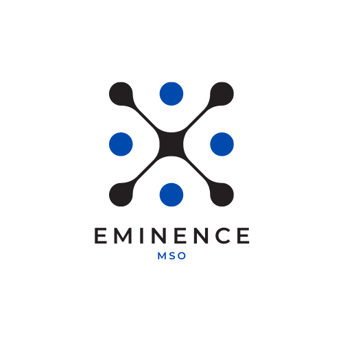 A blue and black logo for eminence mso