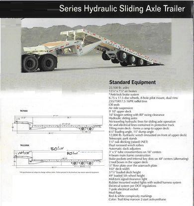 A brochure for a series hydraulic sliding axle trailer