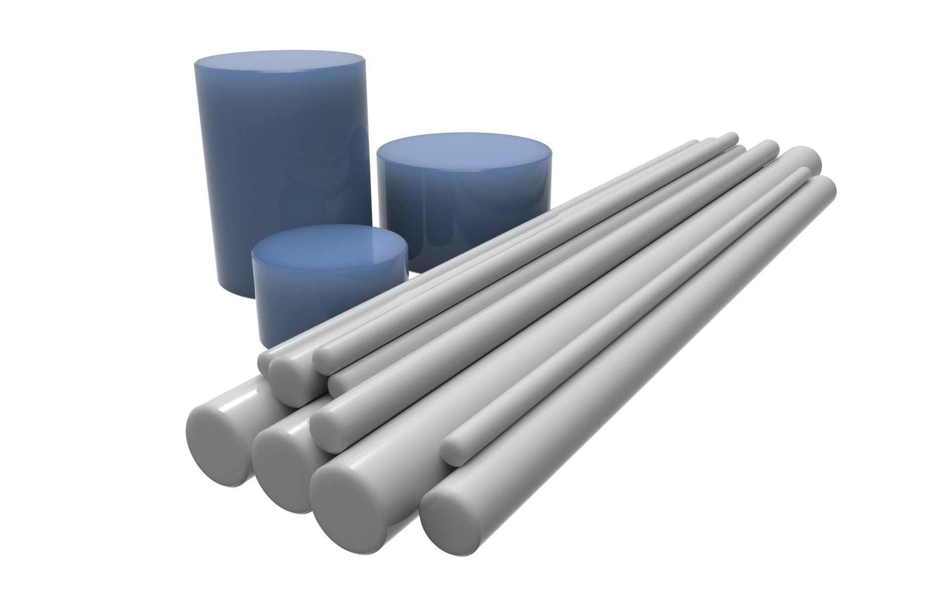 A bunch of cylinders and sticks on a white background