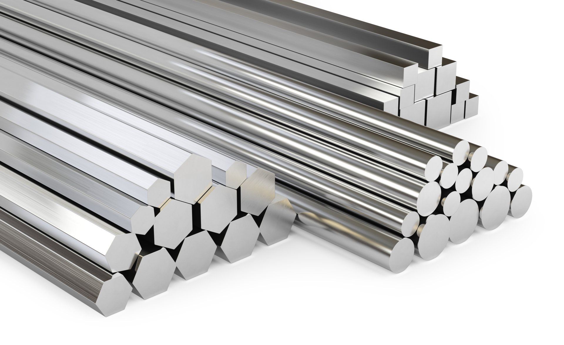 A bunch of stainless steel bars stacked on top of each other