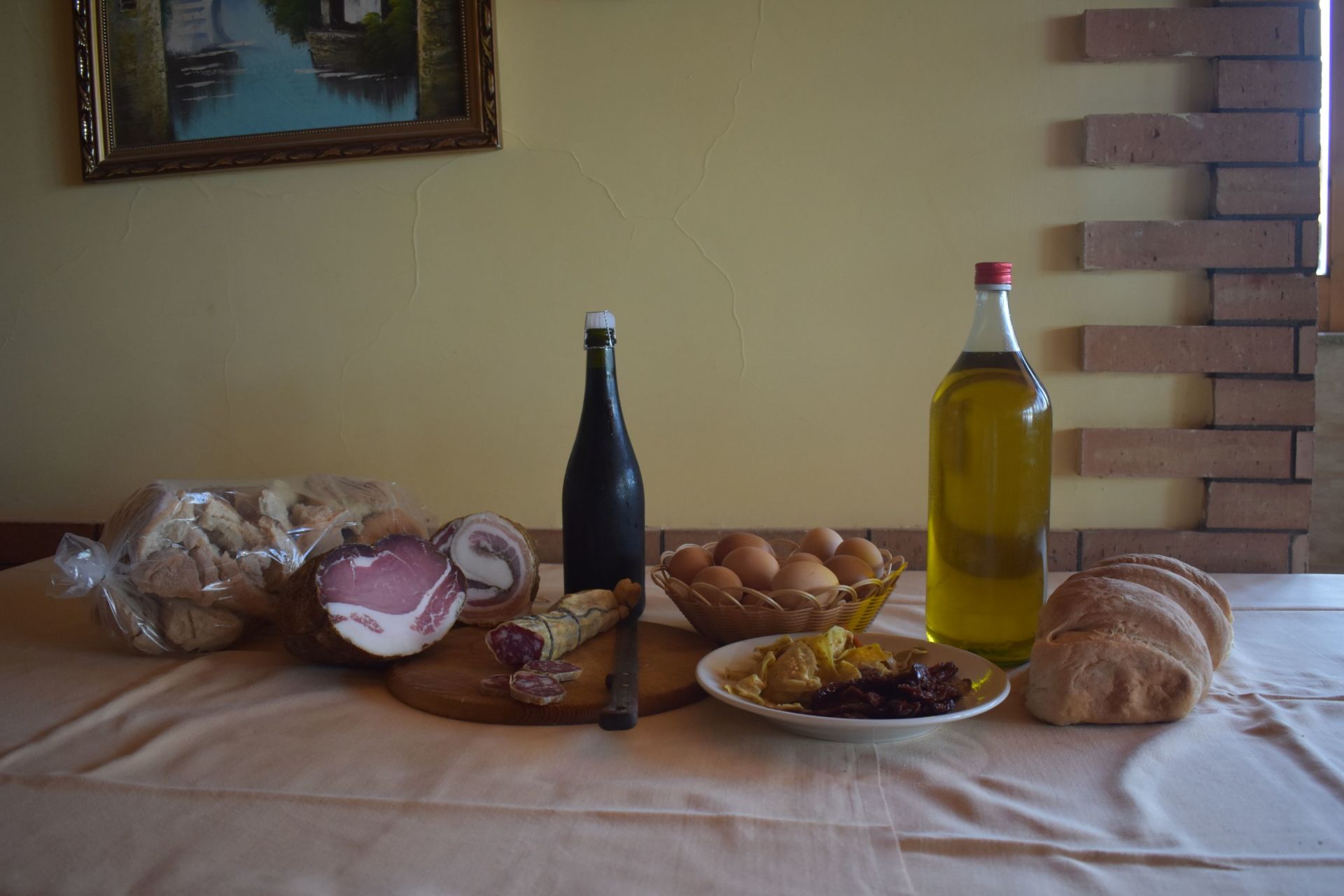 homemade cured meats and wine