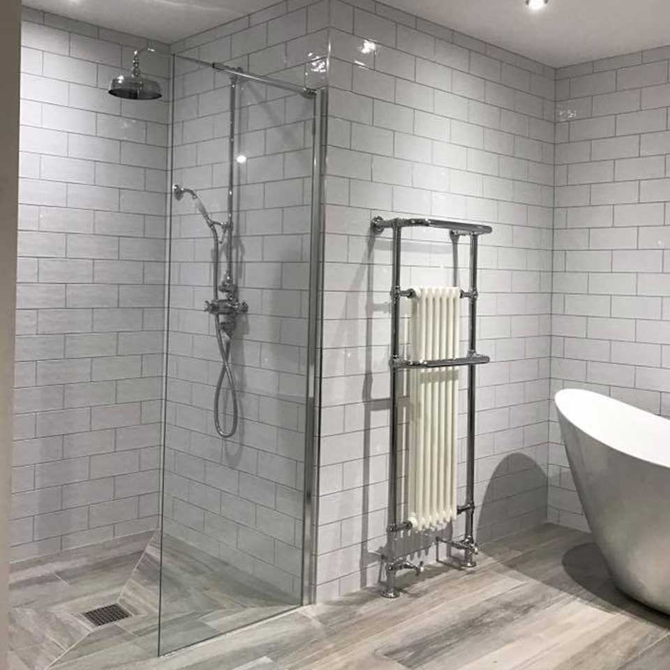 Modern shower with heated towel rail