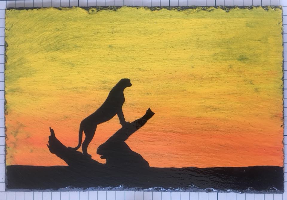 Slate Painting Cheetah Sunset Silhouette Slate of the Art