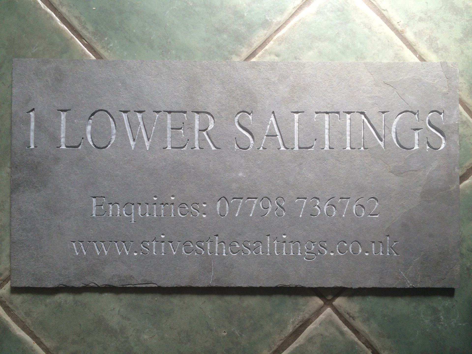 1 lower salting house sign in large slate.
House Signs by Slate of the Art
Hand Engraved House Signs
Made in Porthleven
Hand Made in Cornwall
Hand Made House Signs