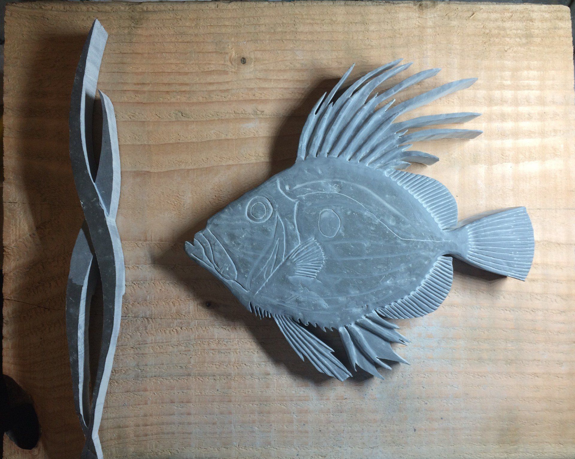 John Dory and seaweed on Baulk wood complete and ready for the auction.